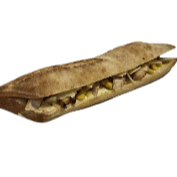 Λευκή μπαγέτα με κοτόπουλο, τυρί, μαρούλι, sauce caesars, παρμεζάνα και καλαμπόκι
