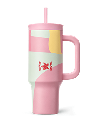 Θερμός ποτήρι με χερούλι και καλαμάκι pink bloom 900ml